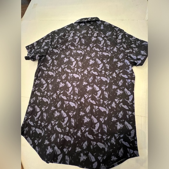 STEVE’S JEANS STRETCH  NAVY DESIGN DRESS SHORT SLEEVE SHIRT.  SIZE LARGE - Picture 2 of 9